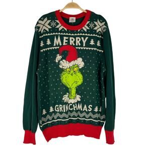 Dr. Seuss The Grinch Ugly Christmas Sweater Unisex XL Dark Green Red Funny NWOT